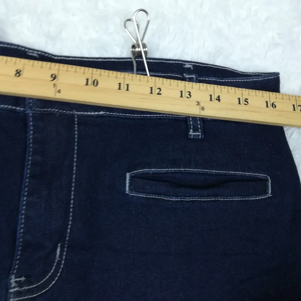 Luvamia Womens Jeans Cropped Blue Denim Dark Wash High Rise XL New